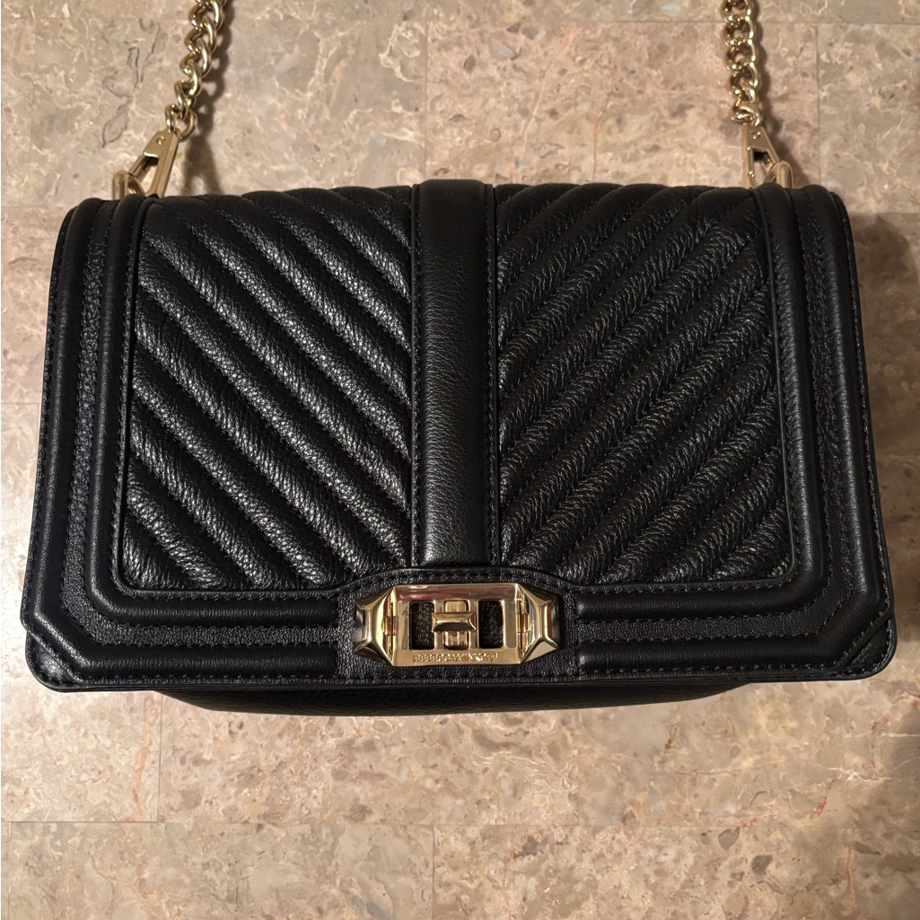 Rebecca Minkoff Black Quilted Leather Crossbody With Gold Chain